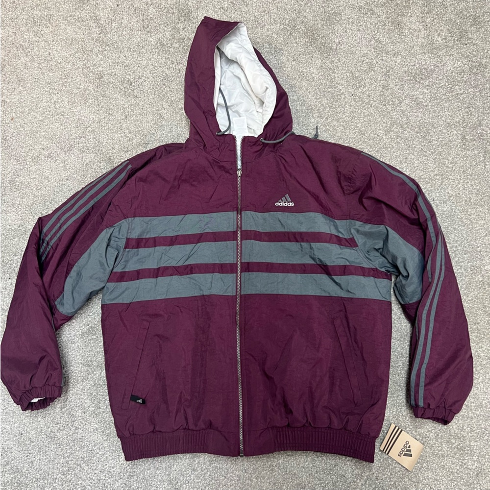 Vintage Adidas Coat Mens XL Purple Gray Moby Quilted Heavy Winter Jacket 90s NEW